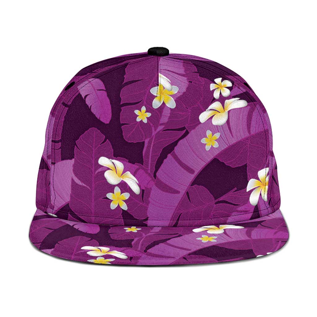 Purple Banana Leaf Hawaii Snapback Cap Lau Maia Plumeria Tropical Summer Vibes LT14 One Size Purple - Polynesian Pride
