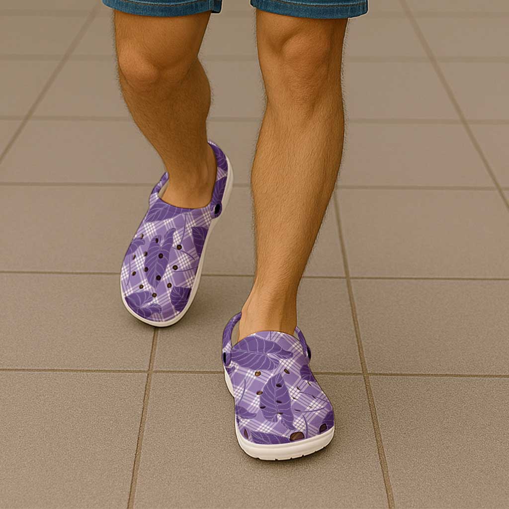 Purple Hawaii Kalo Palaka Motifs Clogs Shoes Hawaiian Taro Leaves Elegant Vibes LT14 - Polynesian Pride