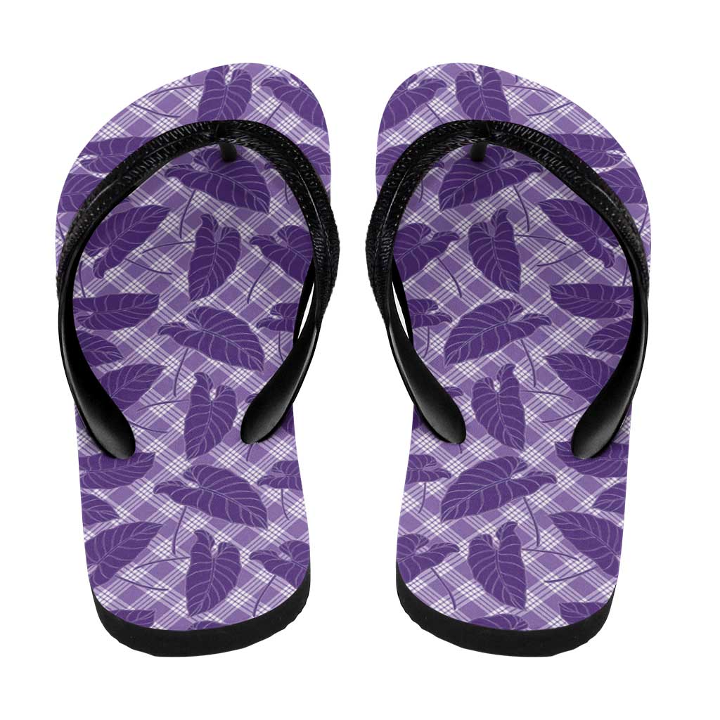 Purple Hawaii Kalo Palaka Motifs Flip Flops Hawaiian Taro Leaves Elegant Vibes