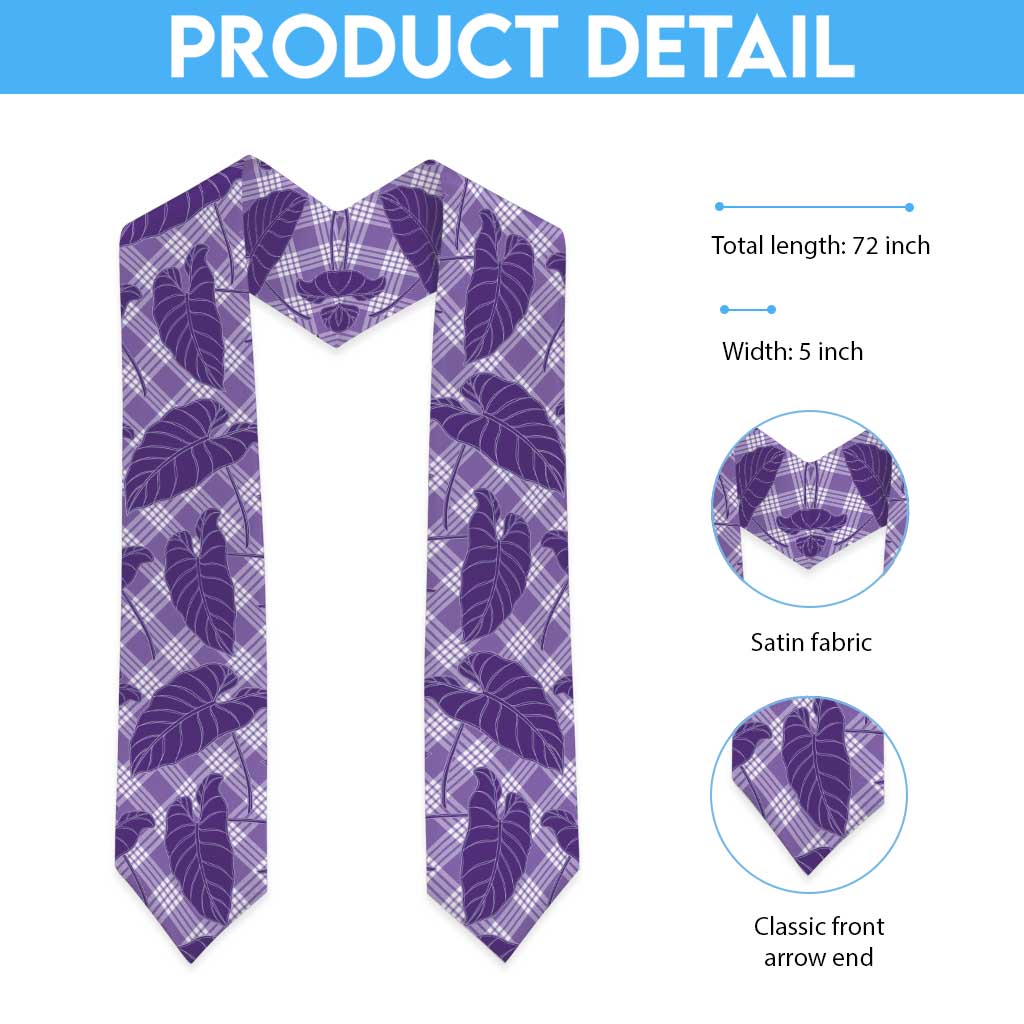 Purple Hawaii Kalo Palaka Motifs Graduation Stole Hawaiian Taro Leaves Elegant Vibes LT14 - Polynesian Pride