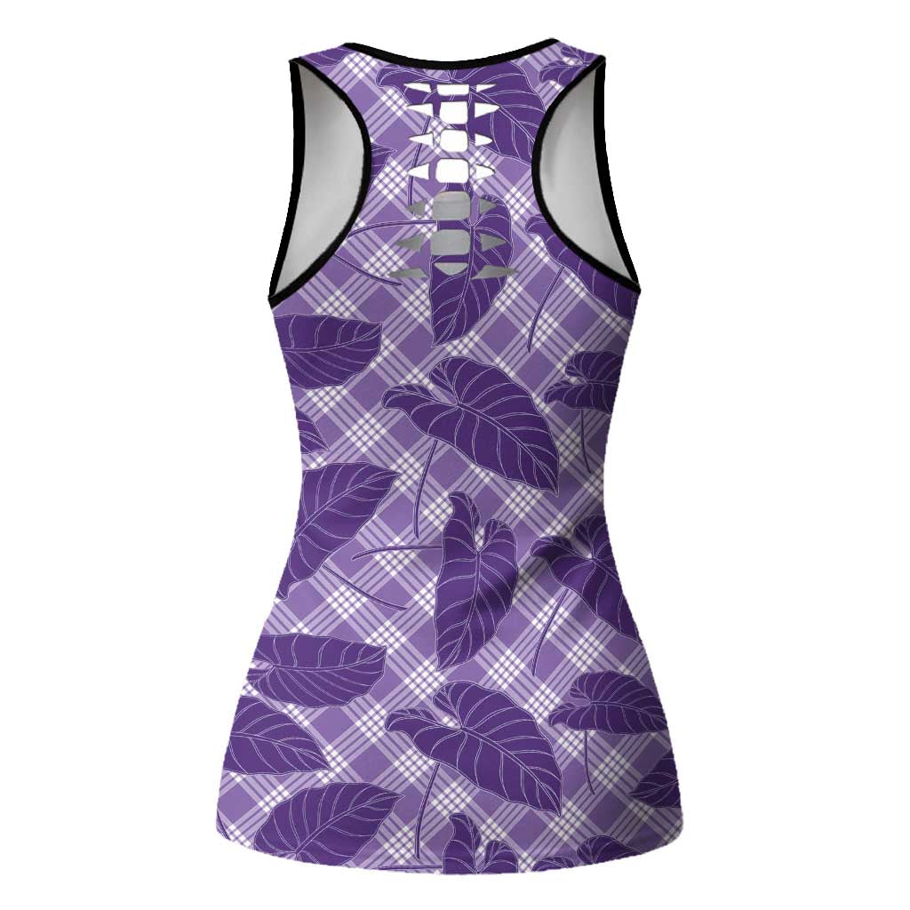 Purple Hawaii Kalo Palaka Motifs Hollow Tank Top Hawaiian Taro Leaves Elegant Vibes LT14 - Polynesian Pride