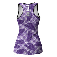 Purple Hawaii Kalo Palaka Motifs Hollow Tank Top Hawaiian Taro Leaves Elegant Vibes LT14 - Polynesian Pride