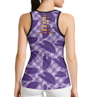 Purple Hawaii Kalo Palaka Motifs Hollow Tank Top Hawaiian Taro Leaves Elegant Vibes LT14 - Polynesian Pride