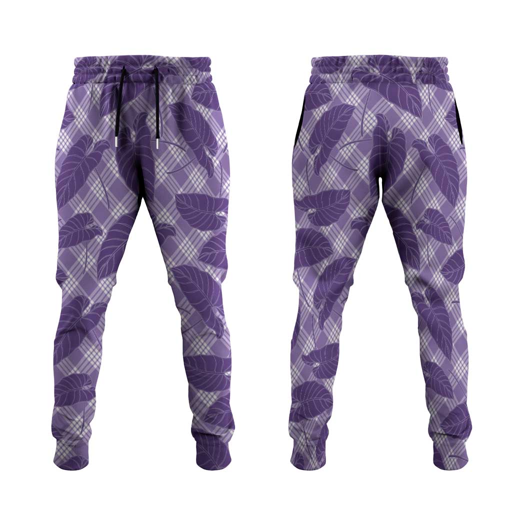 Purple Hawaii Kalo Palaka Motifs Jogger Pants Hawaiian Taro Leaves Elegant Vibes
