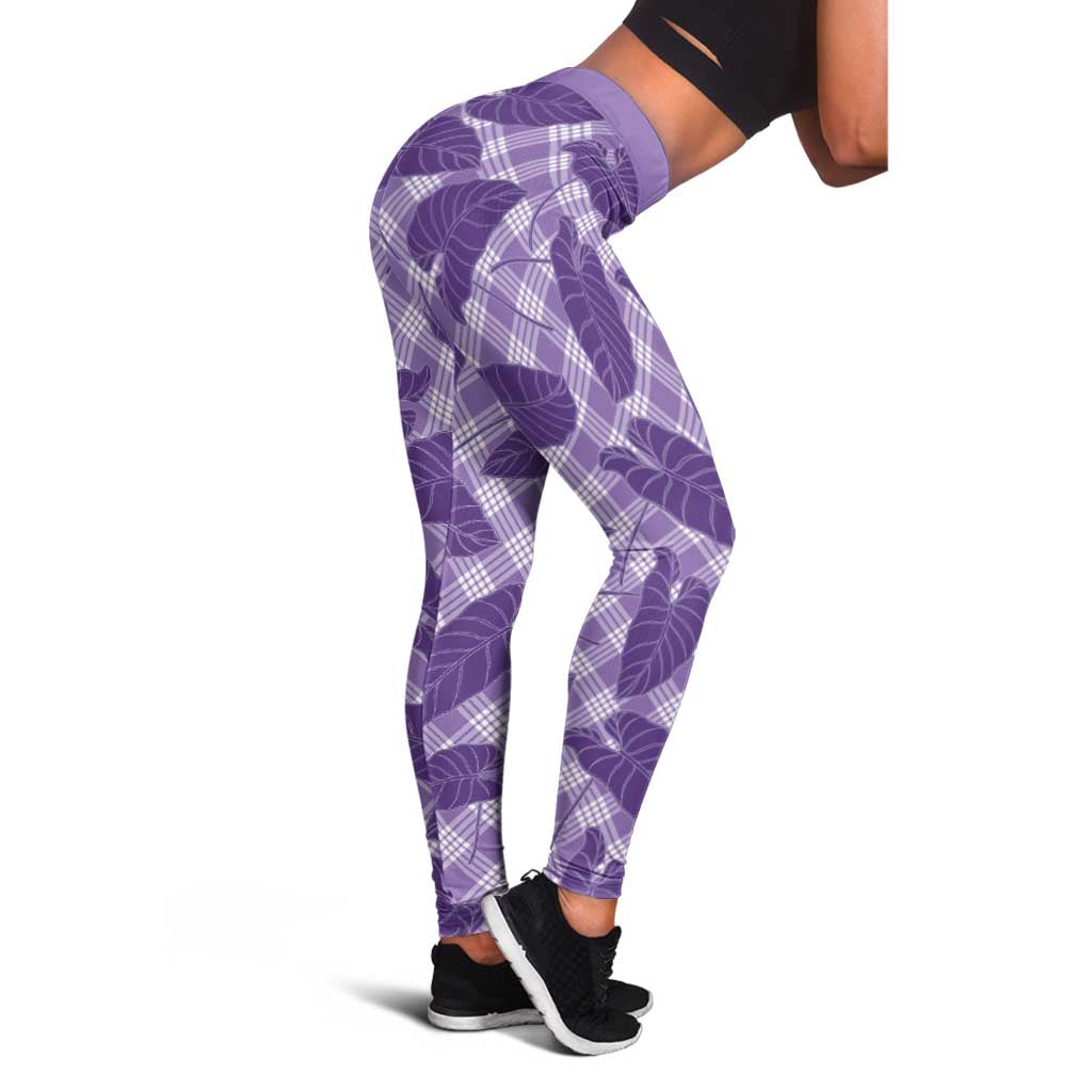 Purple Hawaii Kalo Palaka Motifs Leggings Hawaiian Taro Leaves Elegant Vibes