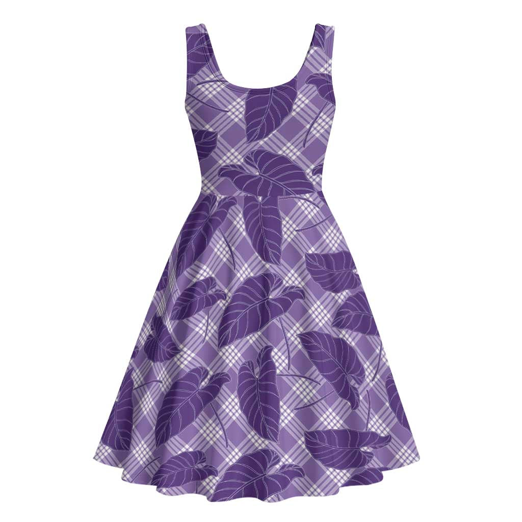 Purple Hawaii Kalo Palaka Motifs Midi Dress Hawaiian Taro Leaves Elegant Vibes LT14 - Polynesian Pride