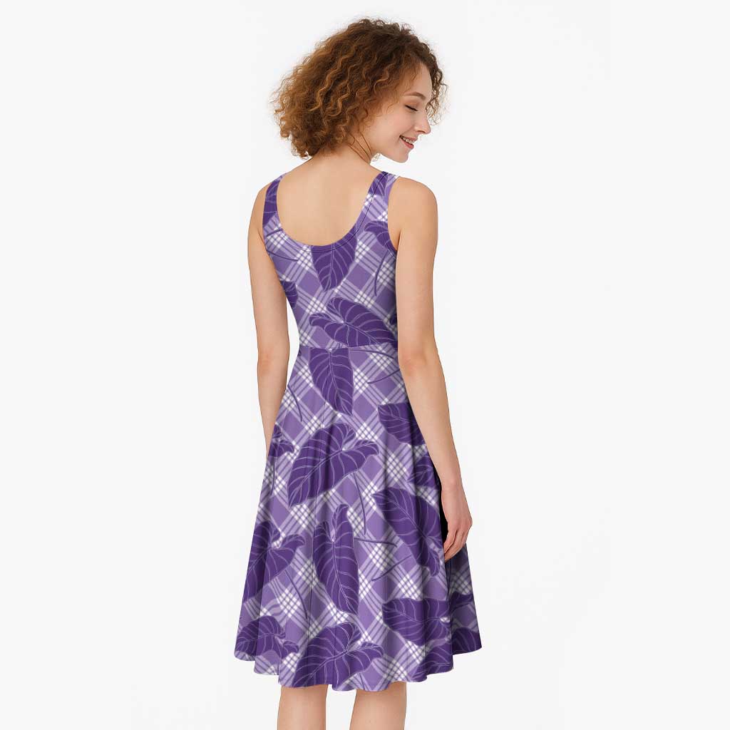 Purple Hawaii Kalo Palaka Motifs Midi Dress Hawaiian Taro Leaves Elegant Vibes LT14 - Polynesian Pride