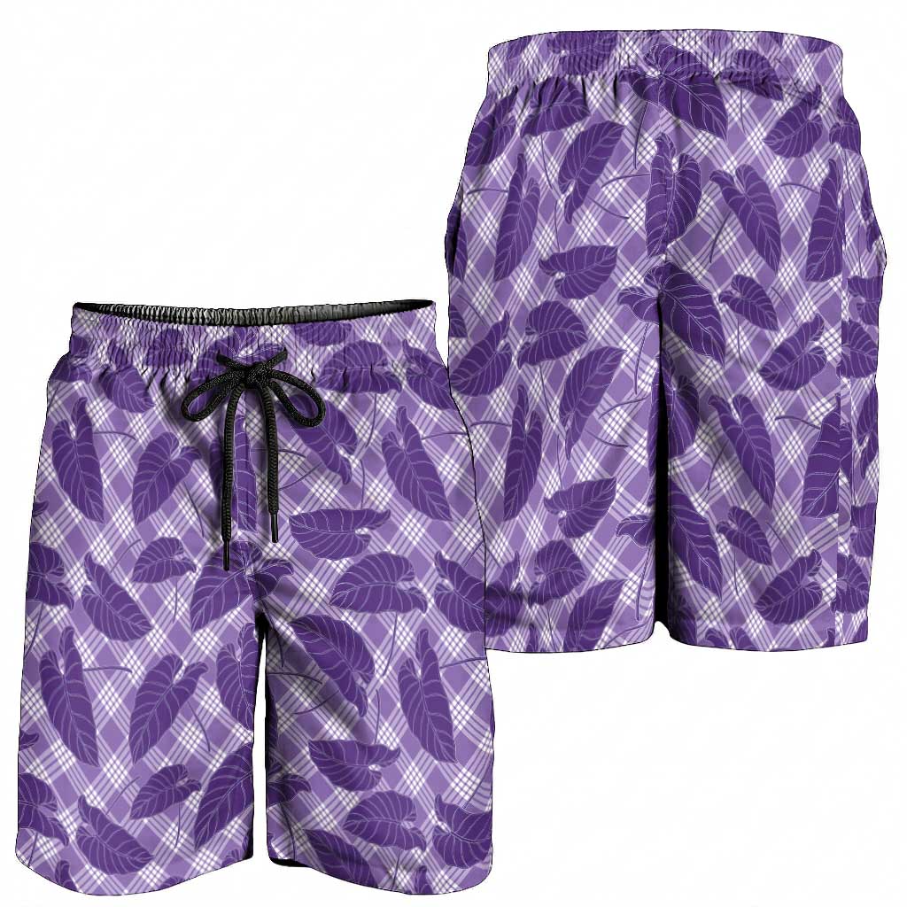 Purple Hawaii Kalo Palaka Motifs Shorts for Men Hawaiian Taro Leaves Elegant Vibes LT14 - Polynesian Pride