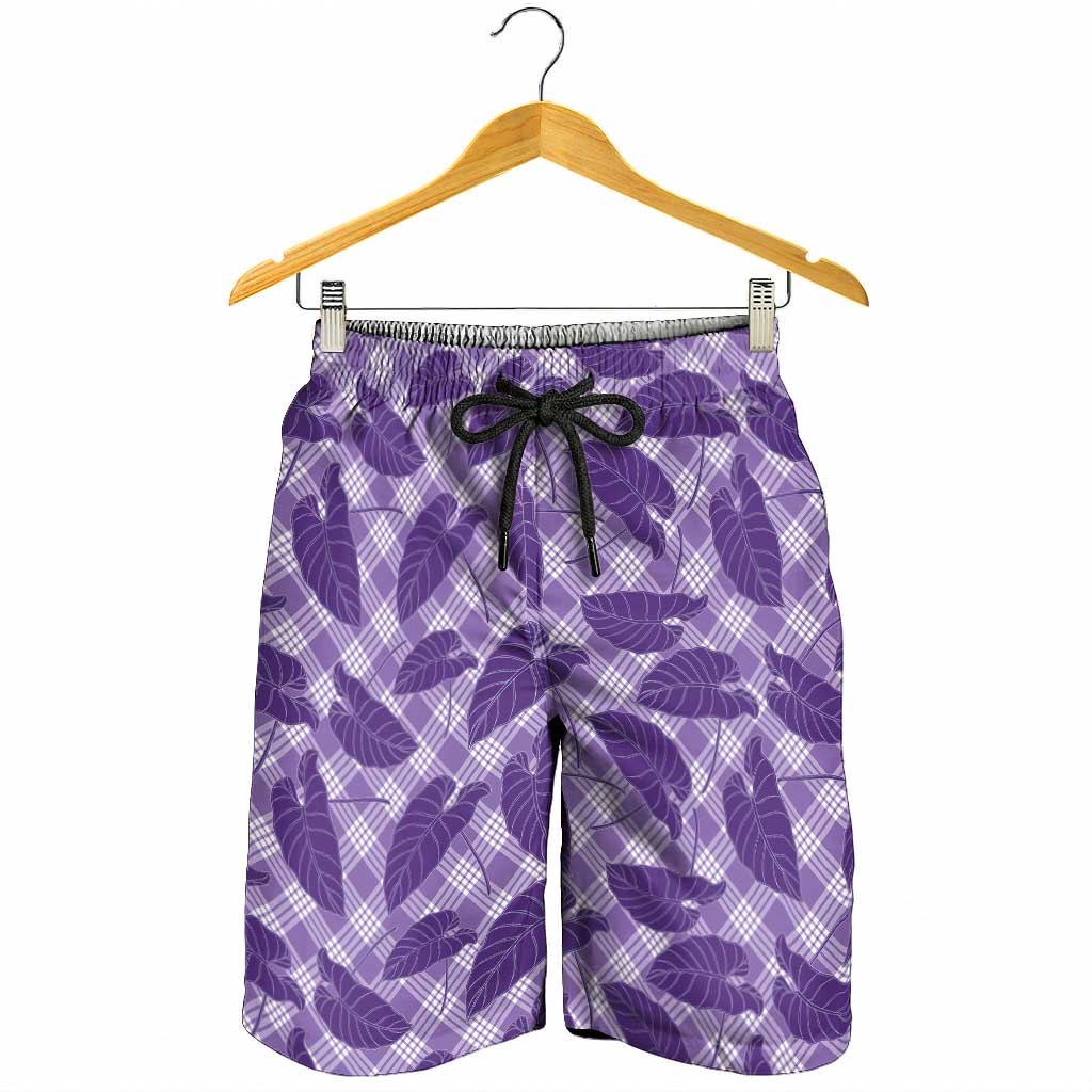 Purple Hawaii Kalo Palaka Motifs Shorts for Men Hawaiian Taro Leaves Elegant Vibes LT14 - Polynesian Pride