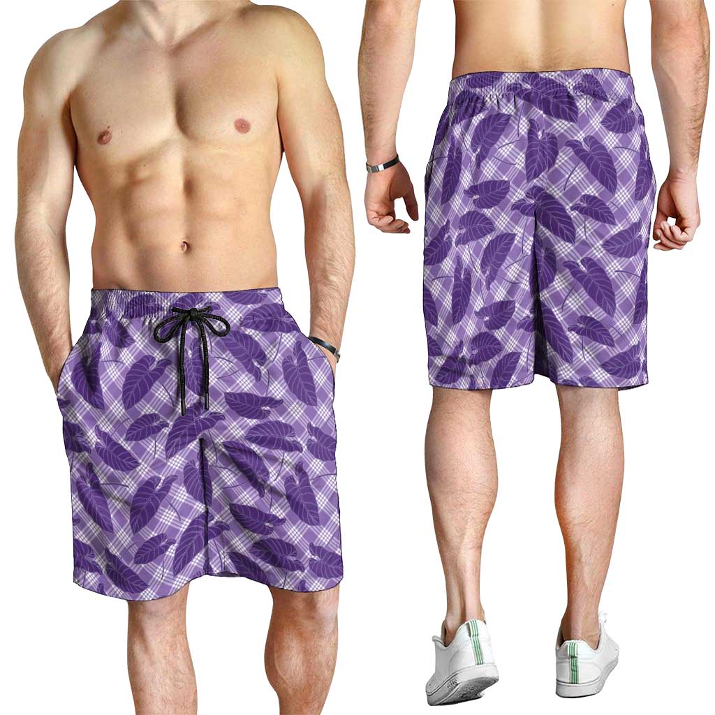 Purple Hawaii Kalo Palaka Motifs Shorts for Men Hawaiian Taro Leaves Elegant Vibes LT14 - Polynesian Pride