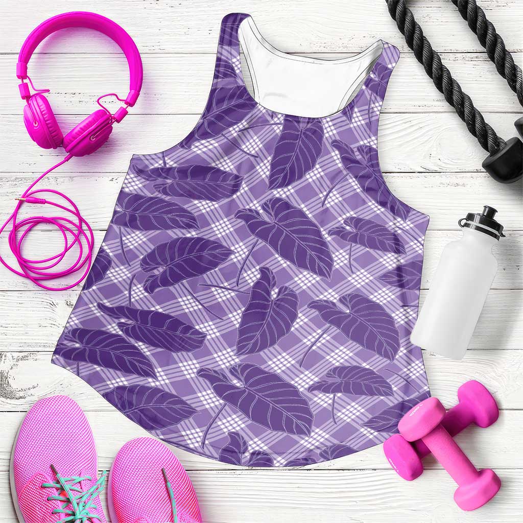 Purple Hawaii Kalo Palaka Motifs Women Racerback Tank Hawaiian Taro Leaves Elegant Vibes LT14 Purple - Polynesian Pride