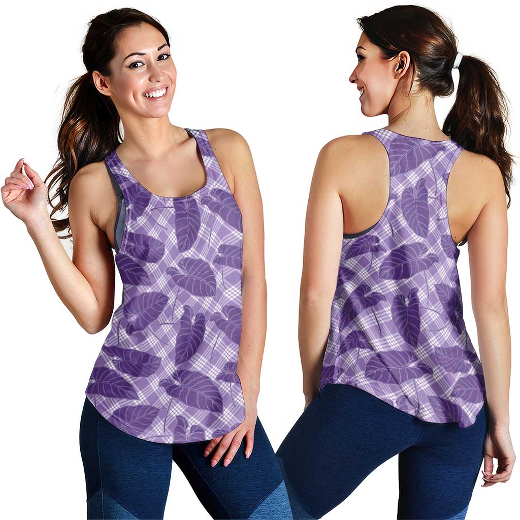 Purple Hawaii Kalo Palaka Motifs Women Racerback Tank Hawaiian Taro Leaves Elegant Vibes LT14 - Polynesian Pride