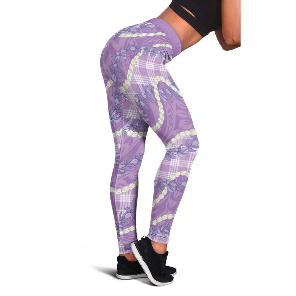 Purple Hawaii Palaka Honohono Pikake Leggings Hawaiian Orchid Lei Polynesian Pattern - Polynesian Pride