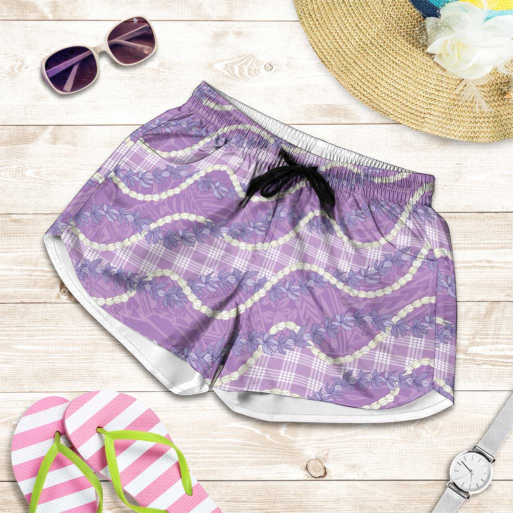 Purple Hawaii Palaka Honohono Pikake Shorts for Women Hawaiian Orchid Lei Polynesian Pattern LT14 Purple - Polynesian Pride