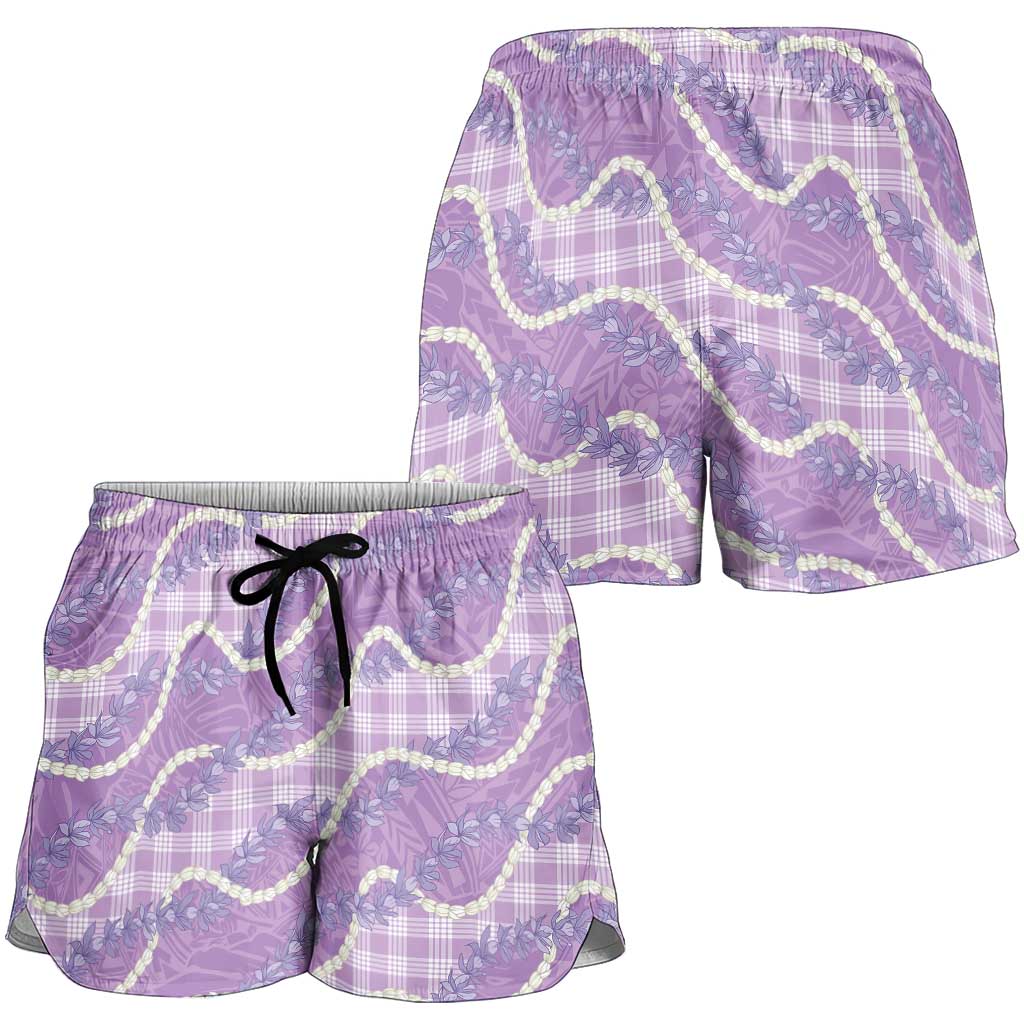 Purple Hawaii Palaka Honohono Pikake Shorts for Women Hawaiian Orchid Lei Polynesian Pattern LT14 - Polynesian Pride