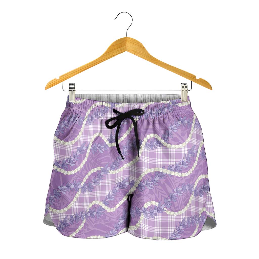 Purple Hawaii Palaka Honohono Pikake Shorts for Women Hawaiian Orchid Lei Polynesian Pattern LT14 - Polynesian Pride
