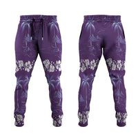 Purple Hawaii Palm Tree Hibiscus Jogger Pants Fantasy Summer Vibe