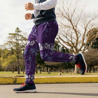 Purple Hawaii Palm Tree Hibiscus Jogger Pants Fantasy Summer Vibe