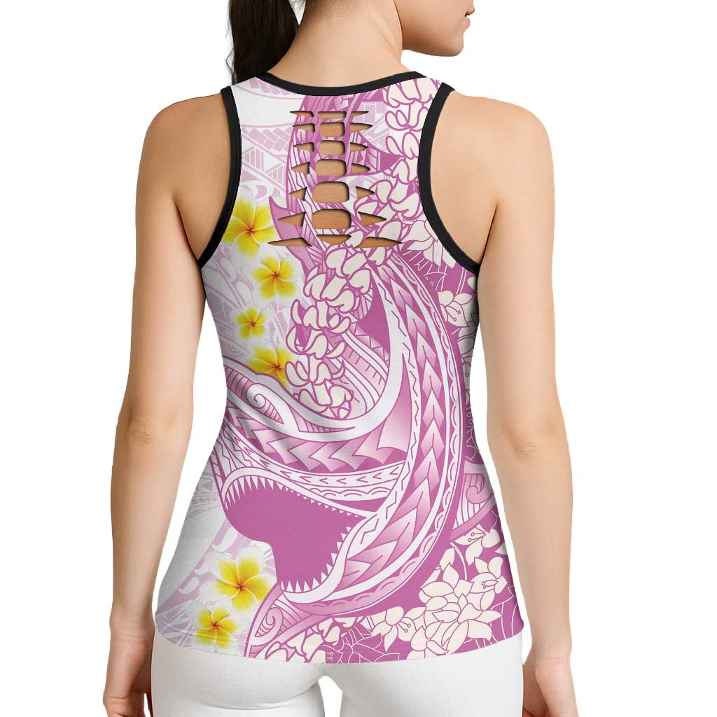 Purple Hawaii Shark Tattoo Hollow Tank Top Puakenikeni Lei Plumeria Polynesian Pattern