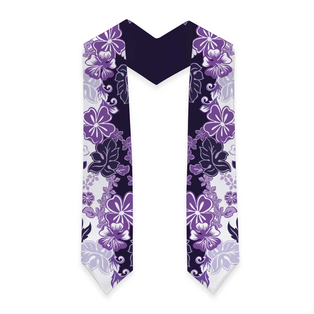 Purple Hibiscus Plumeria Floral Graduation Stole LT01 - Polynesian Pride