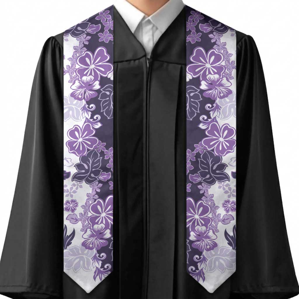 Purple Hibiscus Plumeria Floral Graduation Stole LT01 - Polynesian Pride