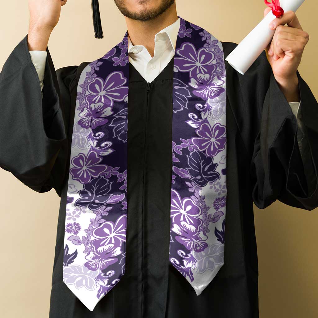 Purple Hibiscus Plumeria Floral Graduation Stole LT01 - Polynesian Pride