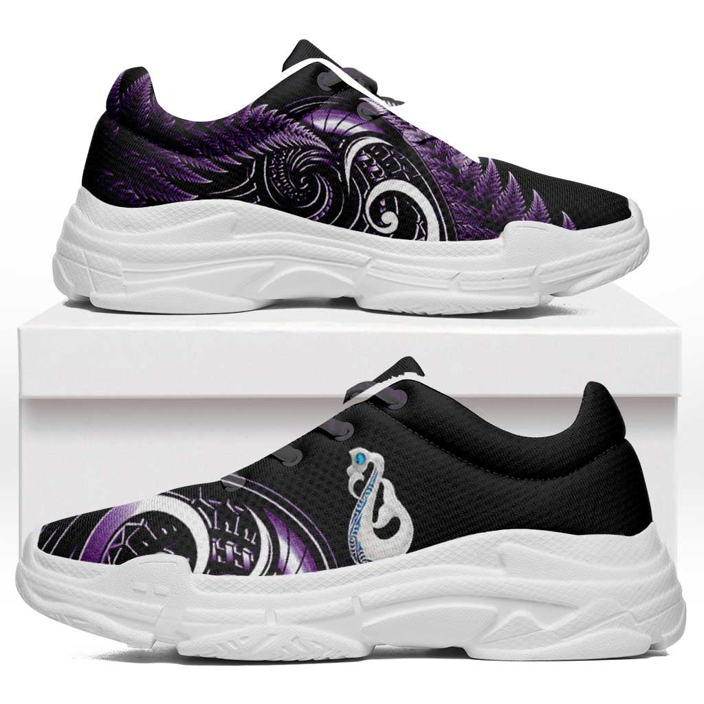 Purple New Zealand Chunky Sneakers Aotearoa Silver Fern With Manaia Maori Unique LT14 Purple - Polynesian Pride
