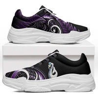 Purple New Zealand Chunky Sneakers Aotearoa Silver Fern With Manaia Maori Unique LT14 Purple - Polynesian Pride