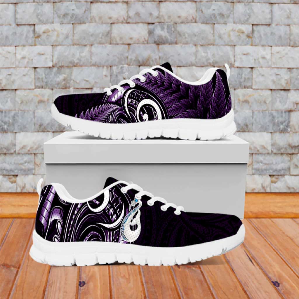 Purple New Zealand Sneakers Aotearoa Silver Fern With Manaia Maori Unique LT14 Purple - Polynesian Pride