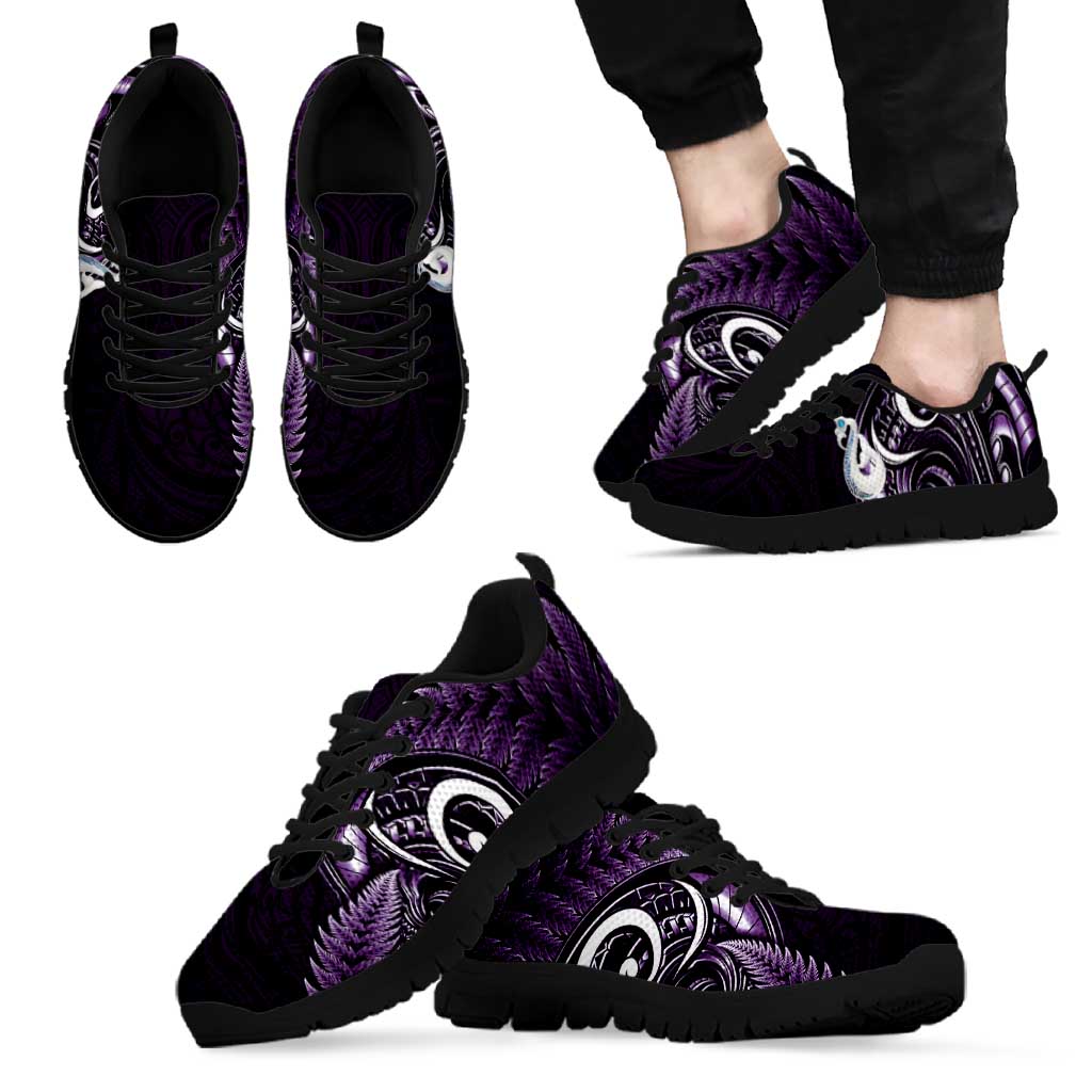 Purple New Zealand Sneakers Aotearoa Silver Fern With Manaia Maori Unique LT14 - Polynesian Pride