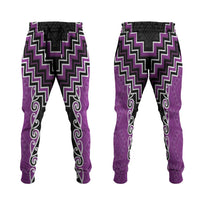 Purple Niho Taniwha Mix Poutama Jogger Pants Unique Taniko Aotearoa - Polynesian Pride