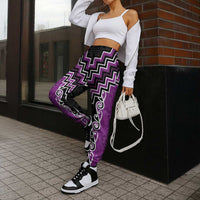 Purple Niho Taniwha Mix Poutama Jogger Pants Unique Taniko Aotearoa - Polynesian Pride