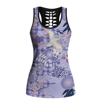 Purple Palaka Crane and Flowers Hollow Tank Top Japan Heritage Spirit LT9 Female Purple - Polynesian Pride