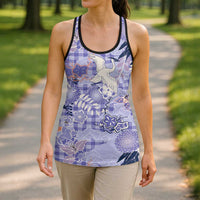Purple Palaka Crane and Flowers Hollow Tank Top Japan Heritage Spirit LT9 - Polynesian Pride