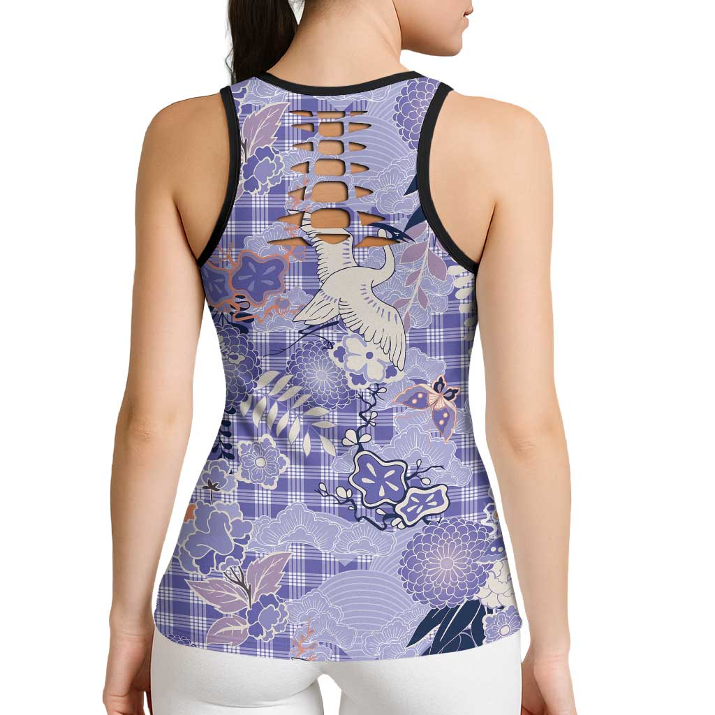 Purple Palaka Crane and Flowers Hollow Tank Top Japan Heritage Spirit LT9 - Polynesian Pride