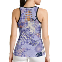 Purple Palaka Crane and Flowers Hollow Tank Top Japan Heritage Spirit LT9 - Polynesian Pride