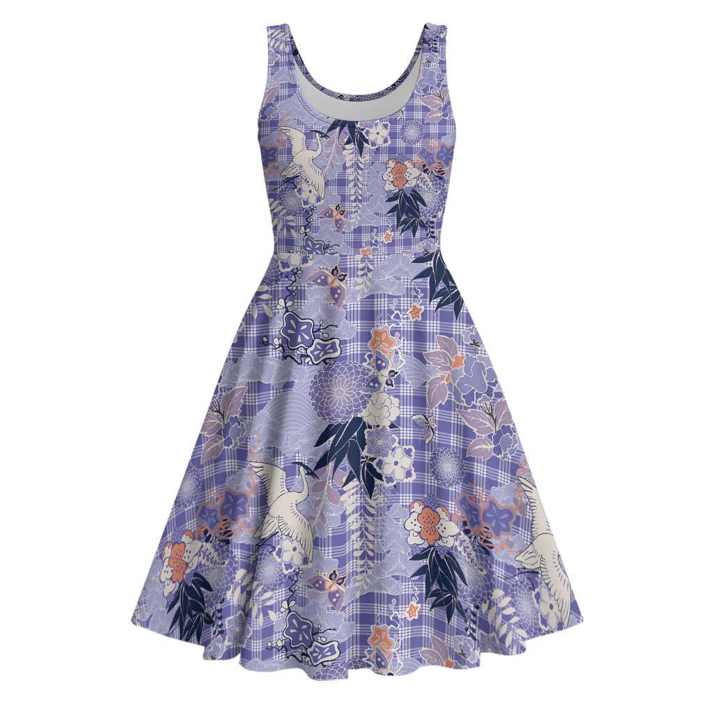 Purple Palaka Crane and Flowers Midi Dress Japan Heritage Spirit LT9 Purple - Polynesian Pride