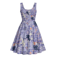 Purple Palaka Crane and Flowers Midi Dress Japan Heritage Spirit LT9 - Polynesian Pride