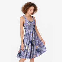 Purple Palaka Crane and Flowers Midi Dress Japan Heritage Spirit LT9 - Polynesian Pride
