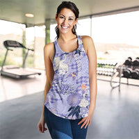 Purple Palaka Crane and Flowers Women Racerback Tank Japan Heritage Spirit LT9 - Polynesian Pride