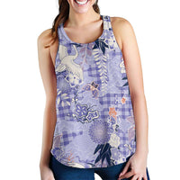 Purple Palaka Crane and Flowers Women Racerback Tank Japan Heritage Spirit LT9 - Polynesian Pride
