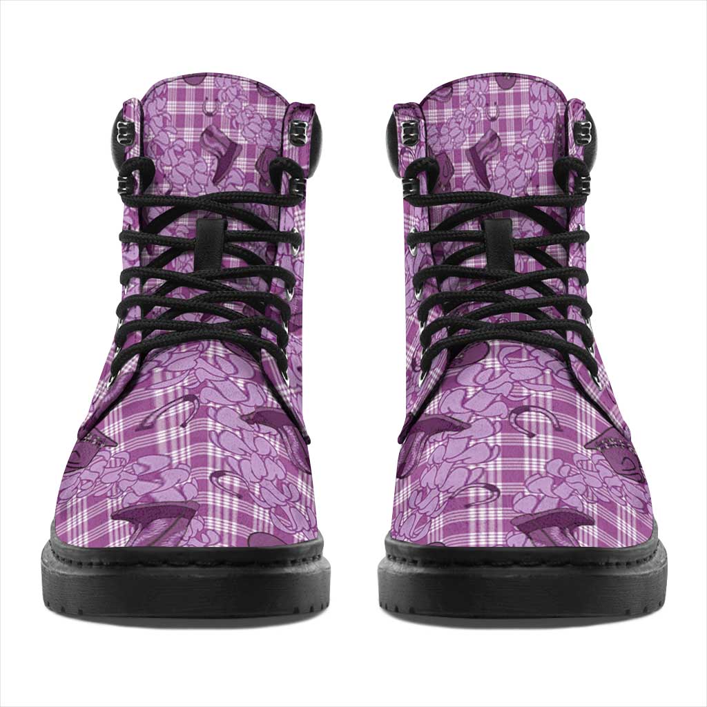 Purple Palaka Hawaii Cowboy All Season Boots Puakenikeni Lei Paniolo Papale Seamless Vibes LT14 - Polynesian Pride