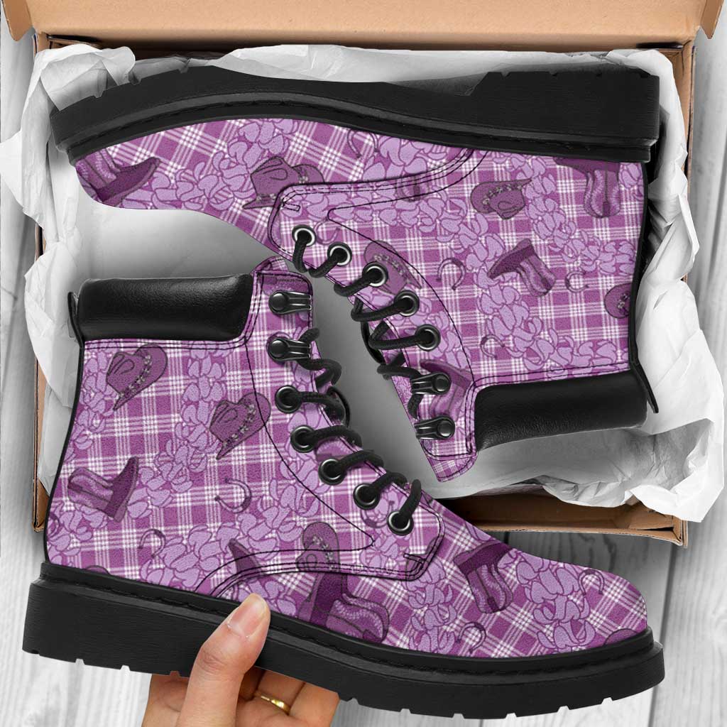 Purple Palaka Hawaii Cowboy All Season Boots Puakenikeni Lei Paniolo Papale Seamless Vibes LT14 Purple - Polynesian Pride