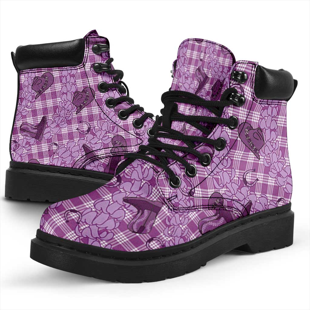 Purple Palaka Hawaii Cowboy All Season Boots Puakenikeni Lei Paniolo Papale Seamless Vibes LT14 - Polynesian Pride