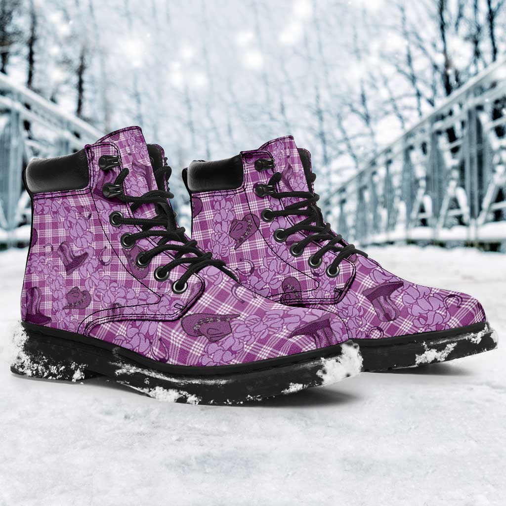 Purple Palaka Hawaii Cowboy All Season Boots Puakenikeni Lei Paniolo Papale Seamless Vibes LT14 - Polynesian Pride