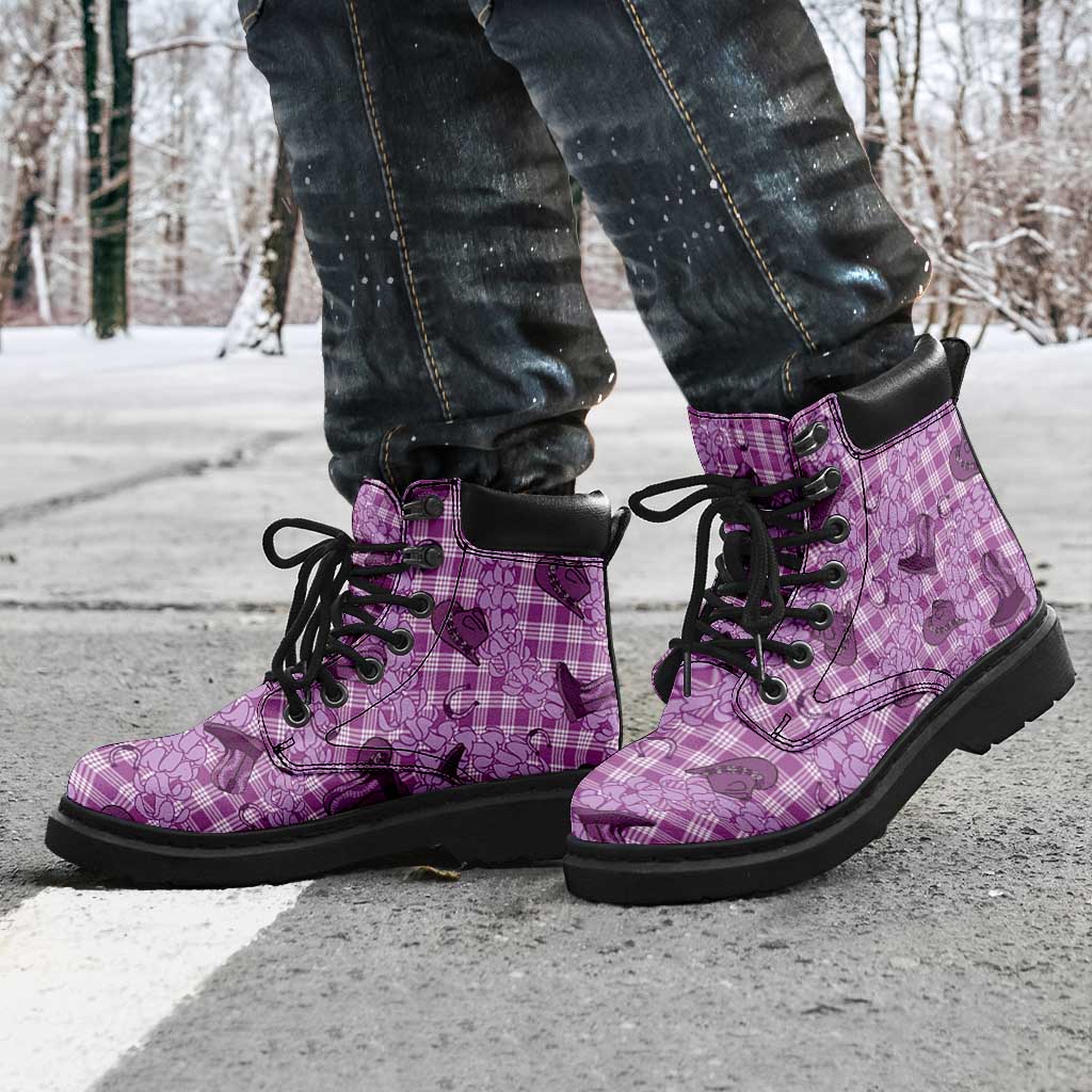 Purple Palaka Hawaii Cowboy All Season Boots Puakenikeni Lei Paniolo Papale Seamless Vibes LT14 - Polynesian Pride