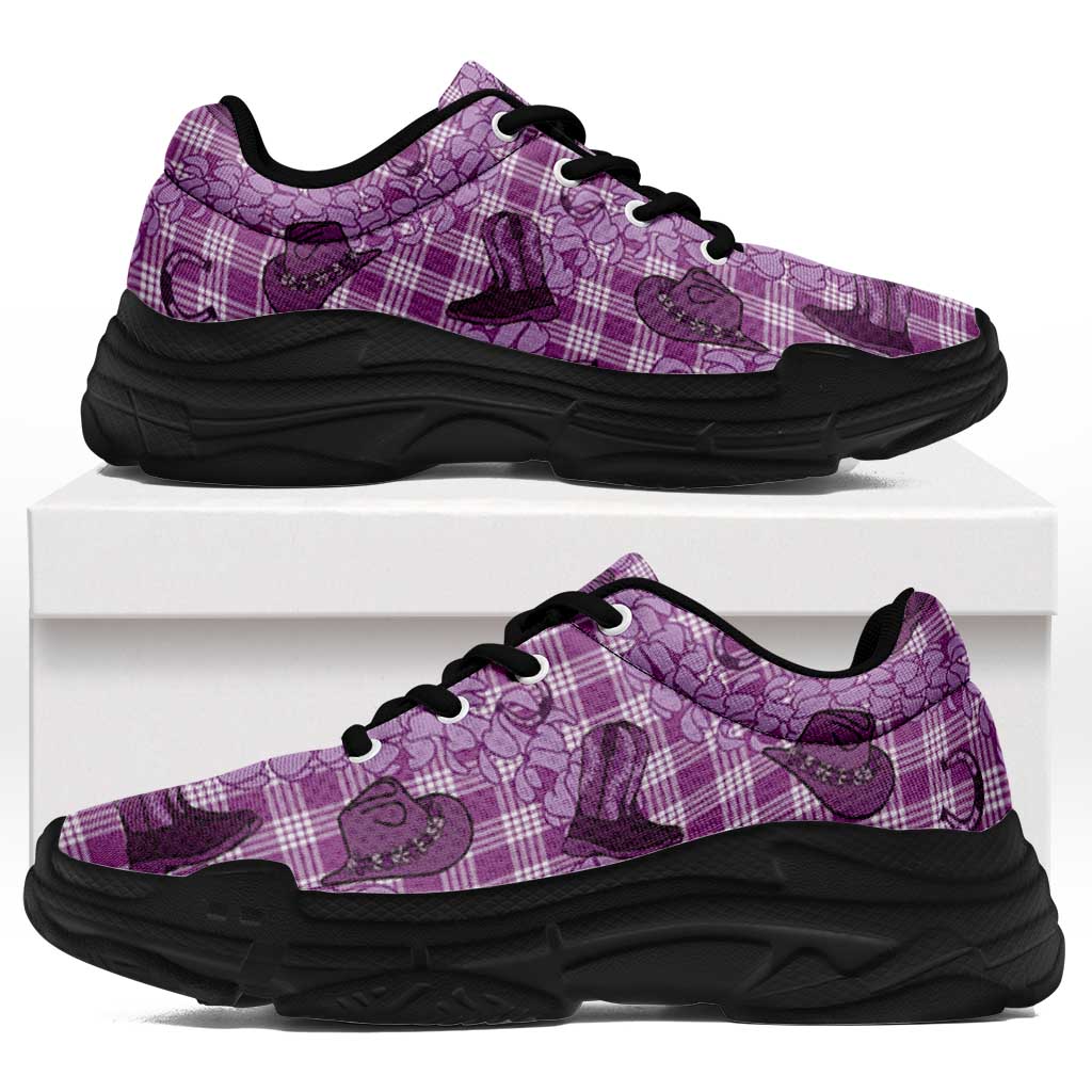 Purple Palaka Hawaii Cowboy Chunky Sneakers Puakenikeni Lei Paniolo Papale Seamless Vibes LT14 Purple - Polynesian Pride
