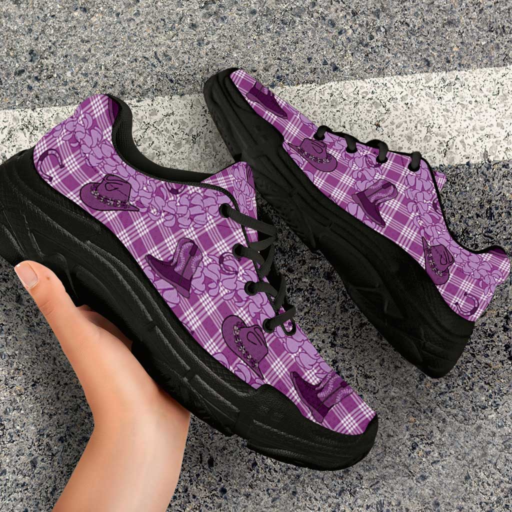 Purple Palaka Hawaii Cowboy Chunky Sneakers Puakenikeni Lei Paniolo Papale Seamless Vibes LT14 - Polynesian Pride