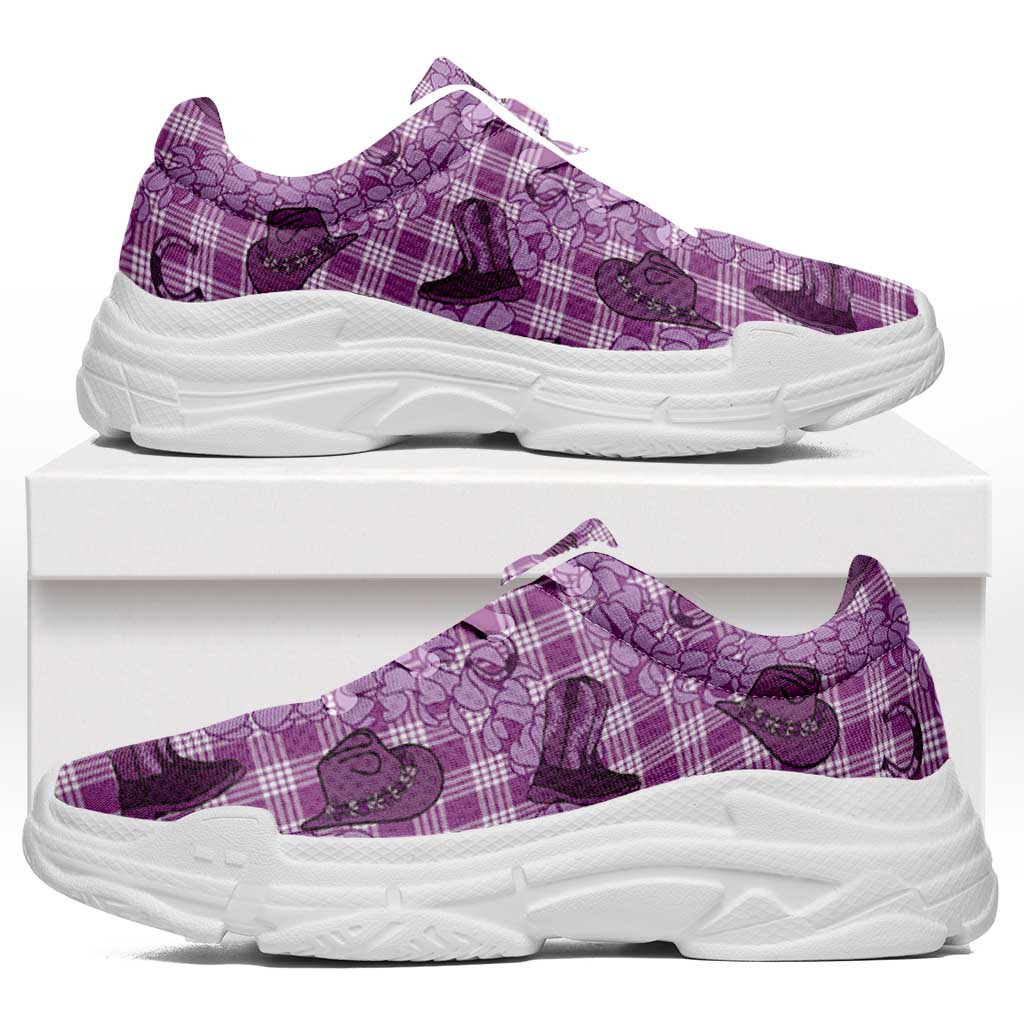 Purple Palaka Hawaii Cowboy Chunky Sneakers Puakenikeni Lei Paniolo Papale Seamless Vibes LT14 Purple - Polynesian Pride