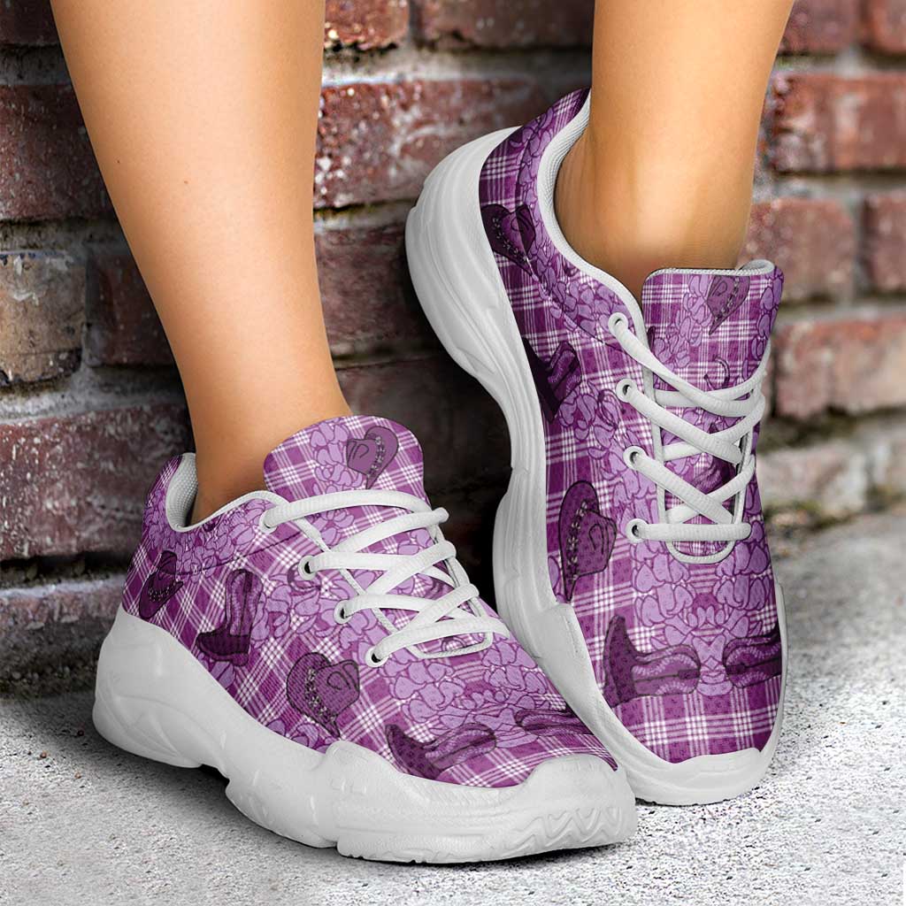 Purple Palaka Hawaii Cowboy Chunky Sneakers Puakenikeni Lei Paniolo Papale Seamless Vibes LT14 - Polynesian Pride